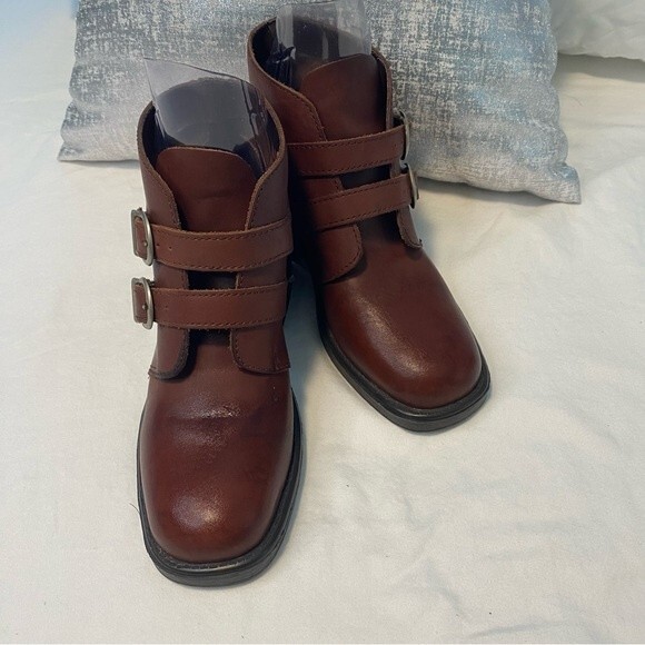 Leather Craft Brown Marcia Ankle Boots Moto Buckle Strap Made in Brazil SZ 7 - Picture 1 of 14